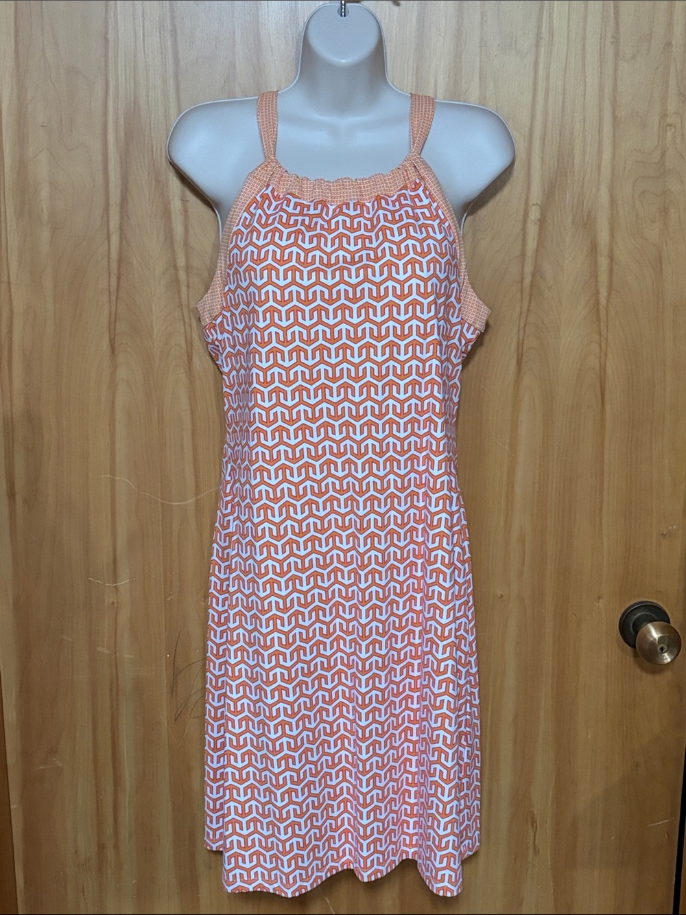 J. McLaughlin Orange and White Geometric Halter Dress